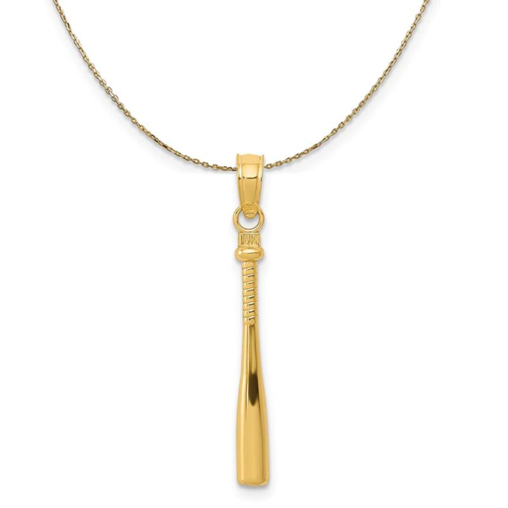 14k Yellow Gold Small 3D Baseball Bat Necklace - 24 Inch